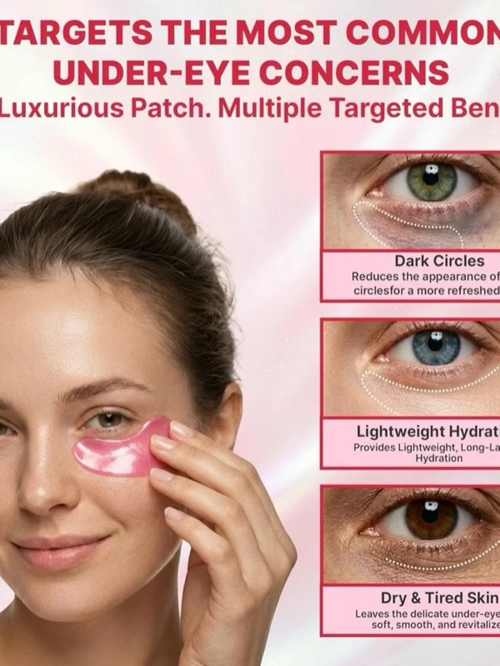 Revitalizing Hydrogel Eye Patches Pink 15 Pairs Caffeine Hyaluronic Acid